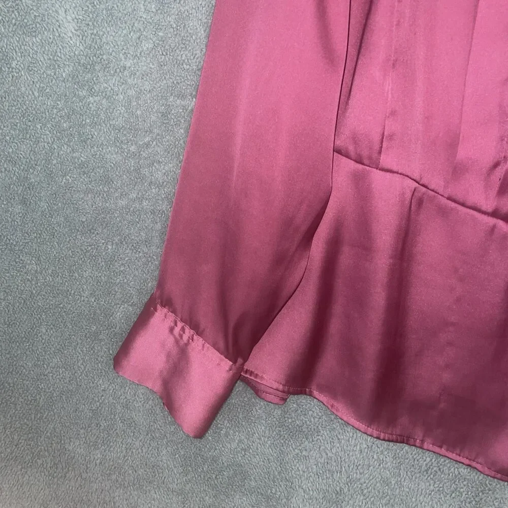 Jones New York Blouse Womens 1X Pink Button Up V Neck Long Sleeve Satin Career - Picture 4 of 12